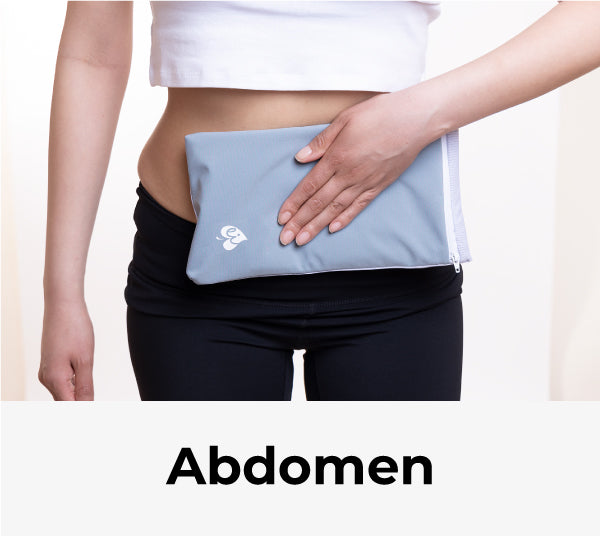 woman with ice pack Thermal Pocket on abdomen